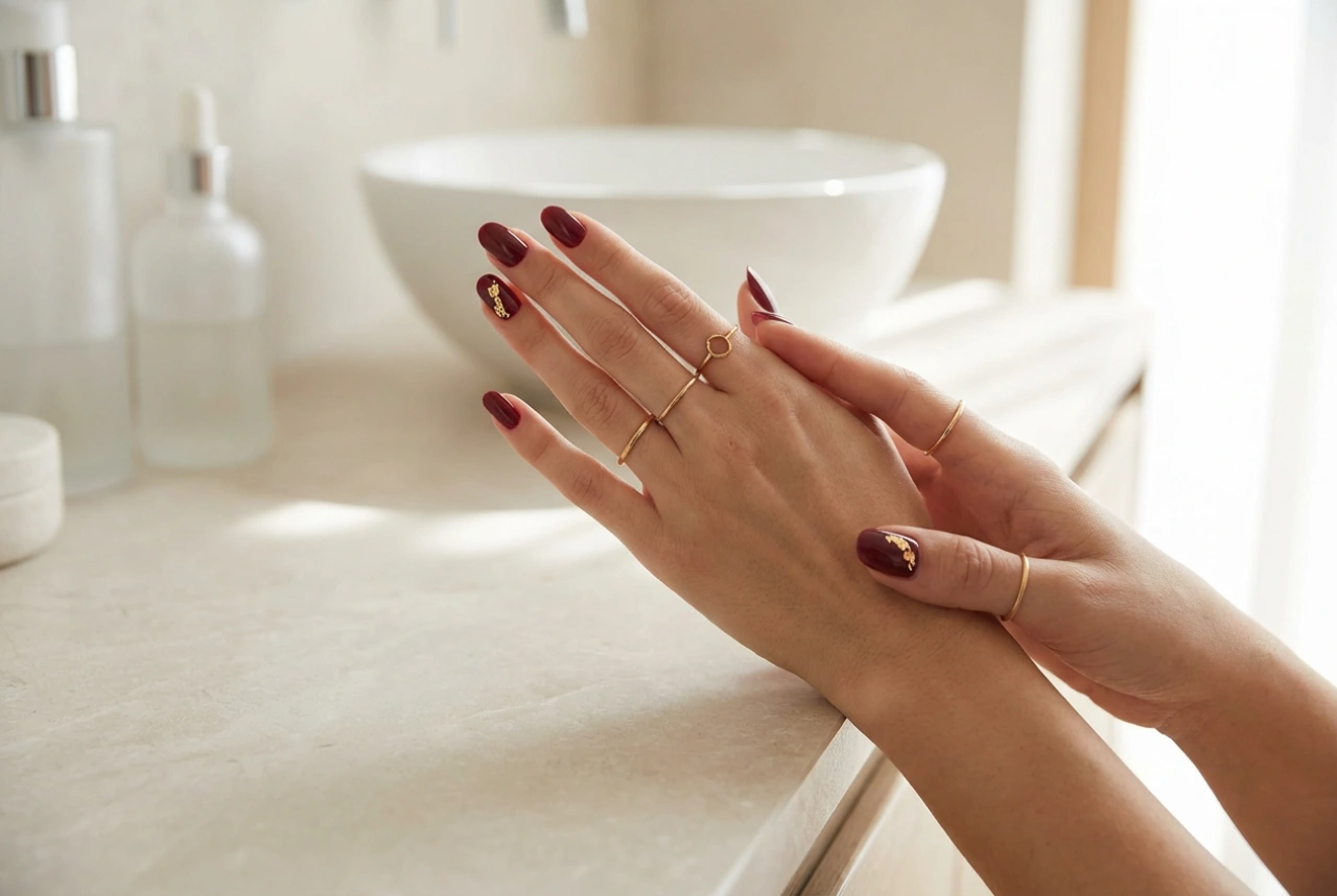 Süslemeli Bordo Tırnaklar: Adım Adım Basit Vurgular