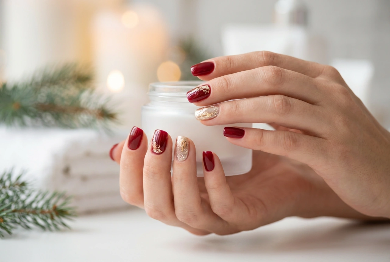 Kırmızı ve Altın Rengi Noel Tırnakları: Basit Teknikler ve Süslemeler