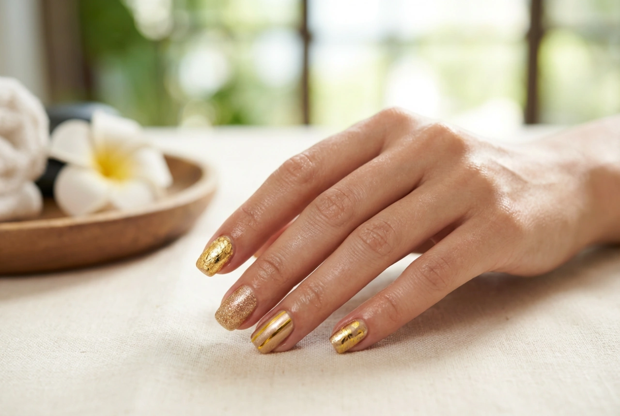 Tırnaklarda Altın Süslemeler: Folyolar, Bantlar, Çıkartmalar ve Tozlar