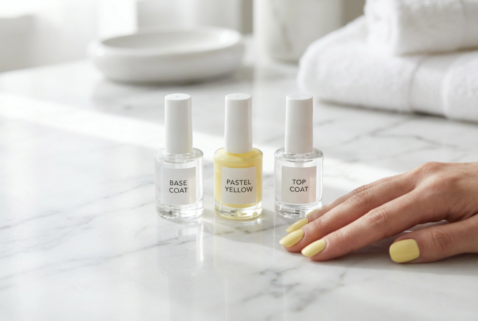 Çizgisiz Pastel Sarı Tırnaklar: Baz, Katmanlama ve Top Coat