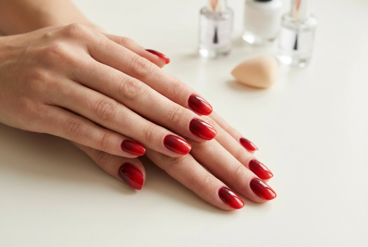 Kırmızı Ombre Tırnaklar: Ton Seçimi, Sünger Tekniği ve Top Coat ile Koruma