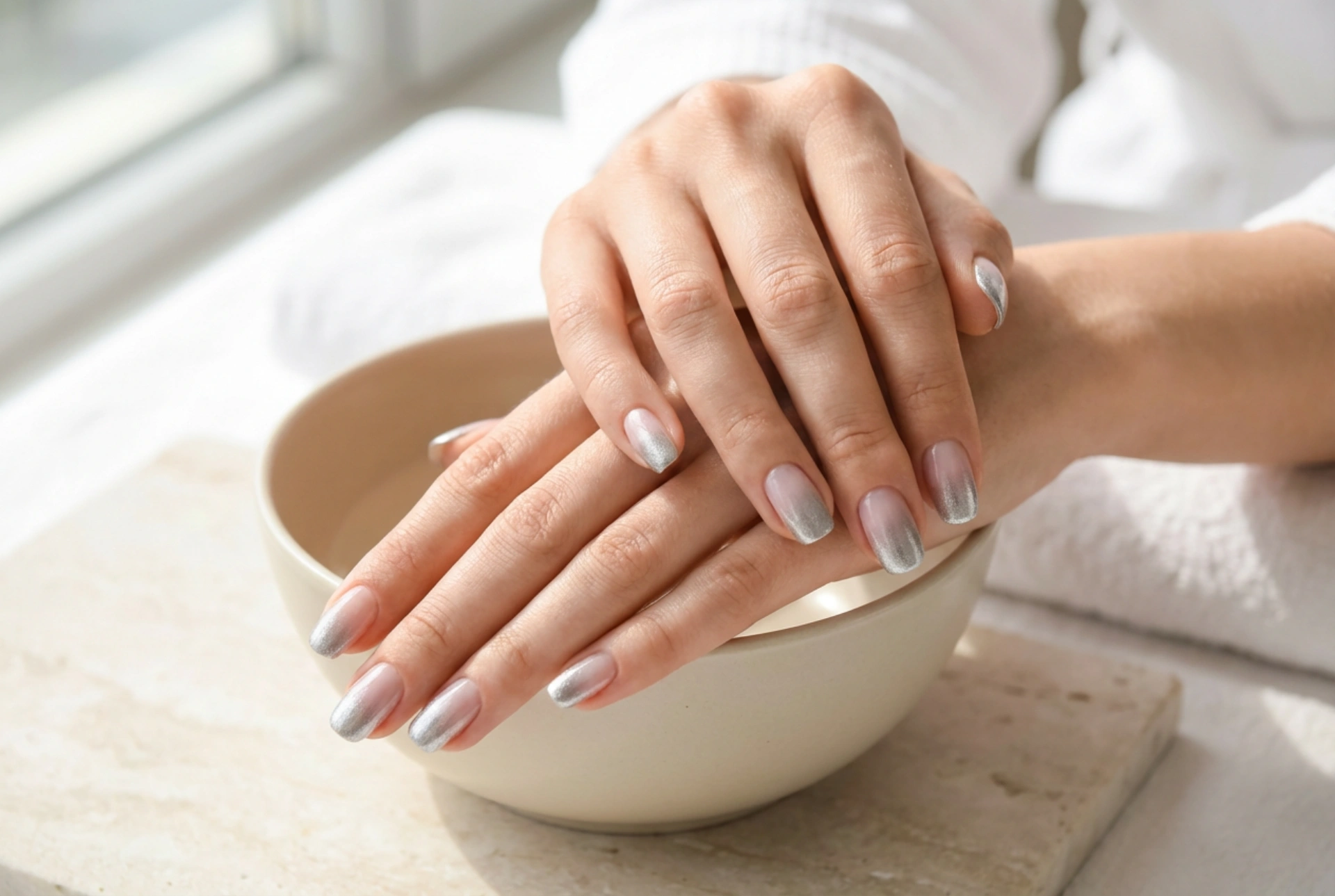 Gümüş Ombre Tırnaklar: Farklı Baz Renklerden Gümüşe Geçiş